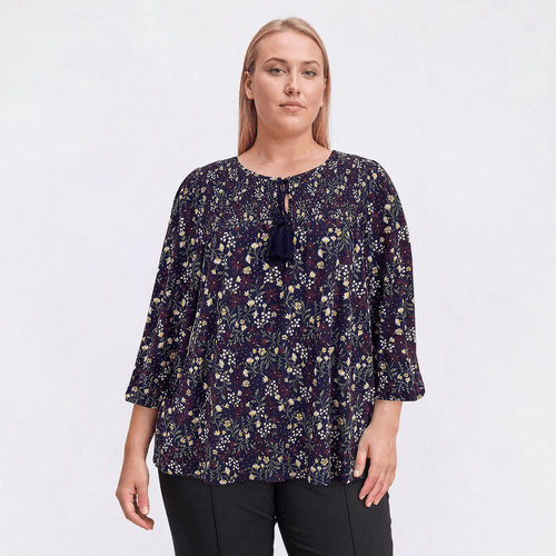 Plus Size Preswick & Moore(R) 3/4 Sleeve Floral Keyhole Neck Blouse